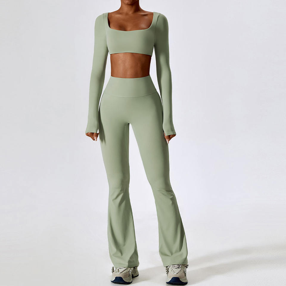 Recycled Square Neck Long Sleeve & Flared Legging Set