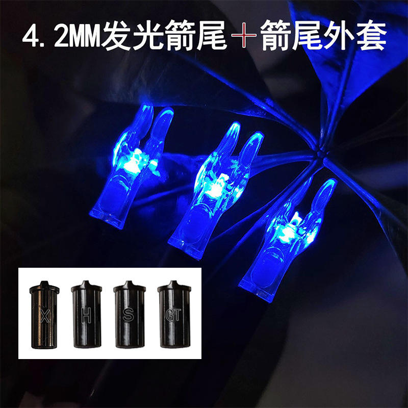 Various color options for LED lighted nocks including red green blue and yellow for high visibility flight path
